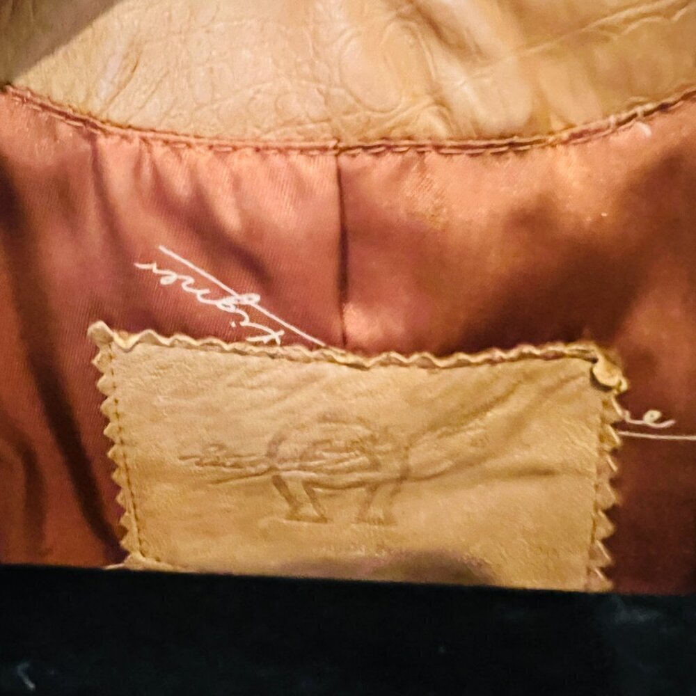 Vintage 80s 90s ETIENNE AIGNER Womens L Leather Bomber Jacket Cognac Brown 12 - Picture 7 of 16